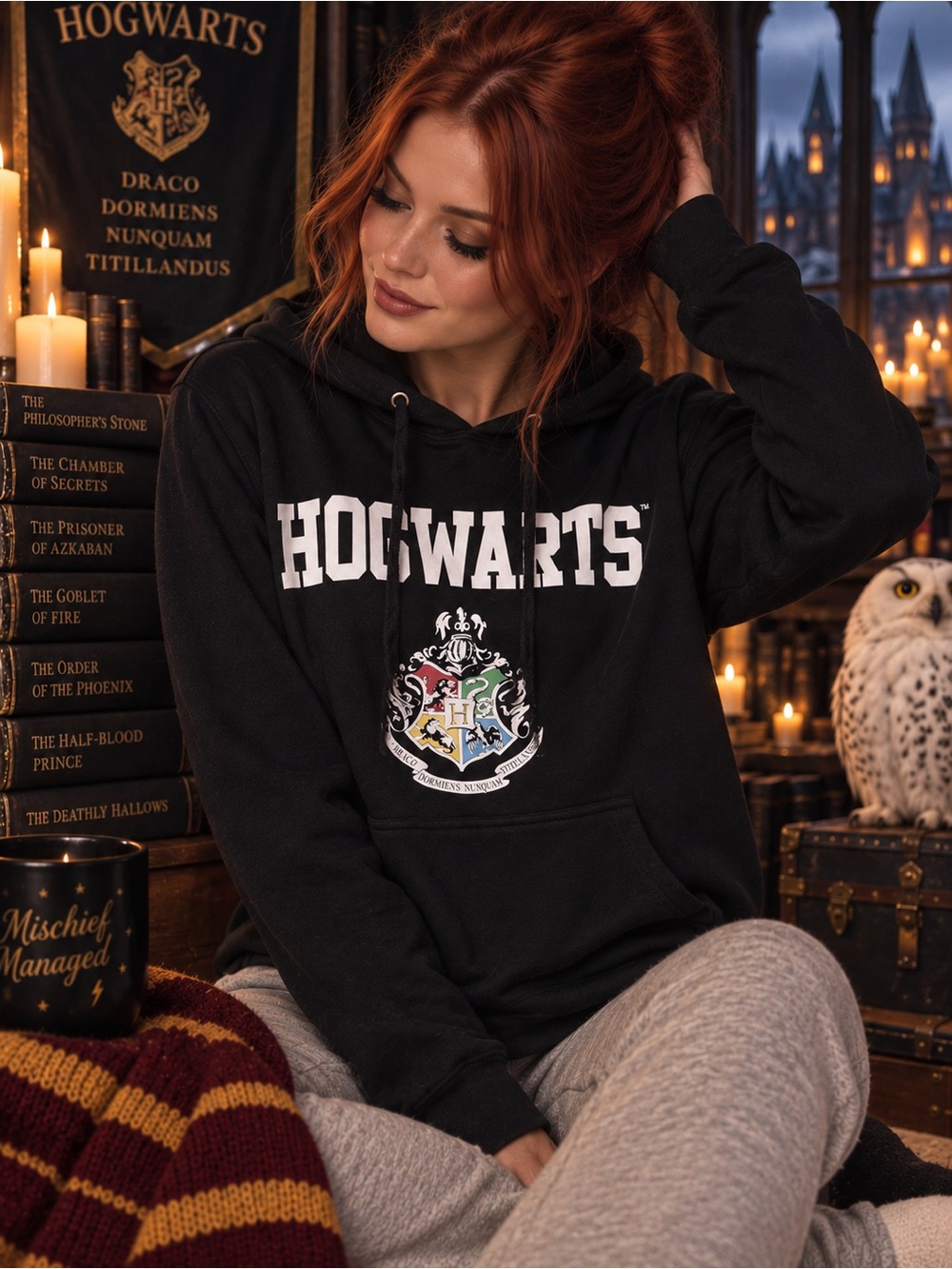 ✨ Official Licensed | Harry Potter | Medium |Hogwarts | Black | Pullover Hoodie